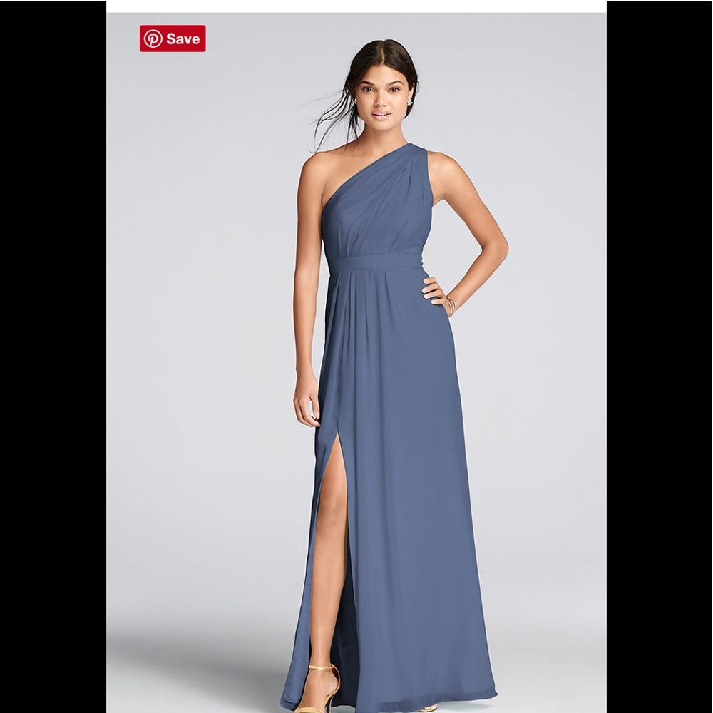 David’s bridal steel blue F18055 bridesmaid dress